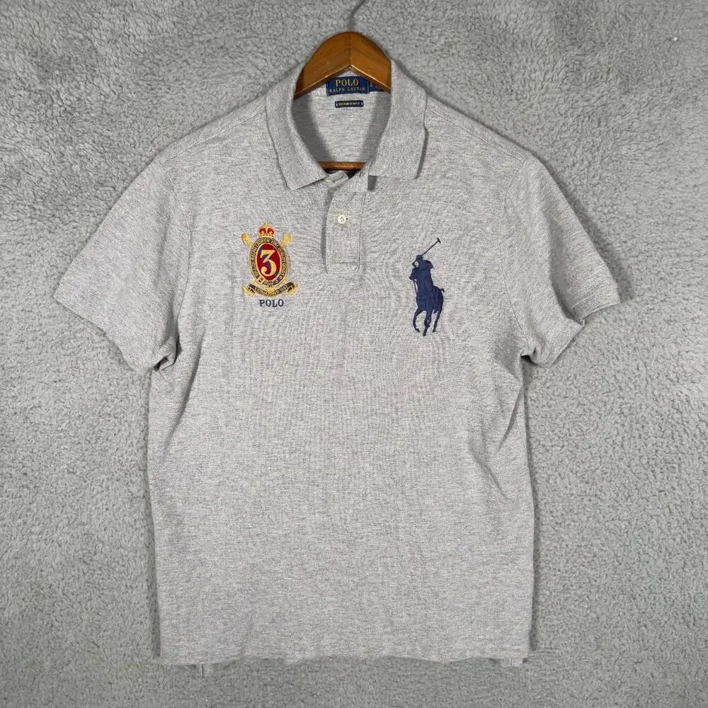 Ralph Lauren Men Logo Custom Slim Fit Polo Grey Size Large